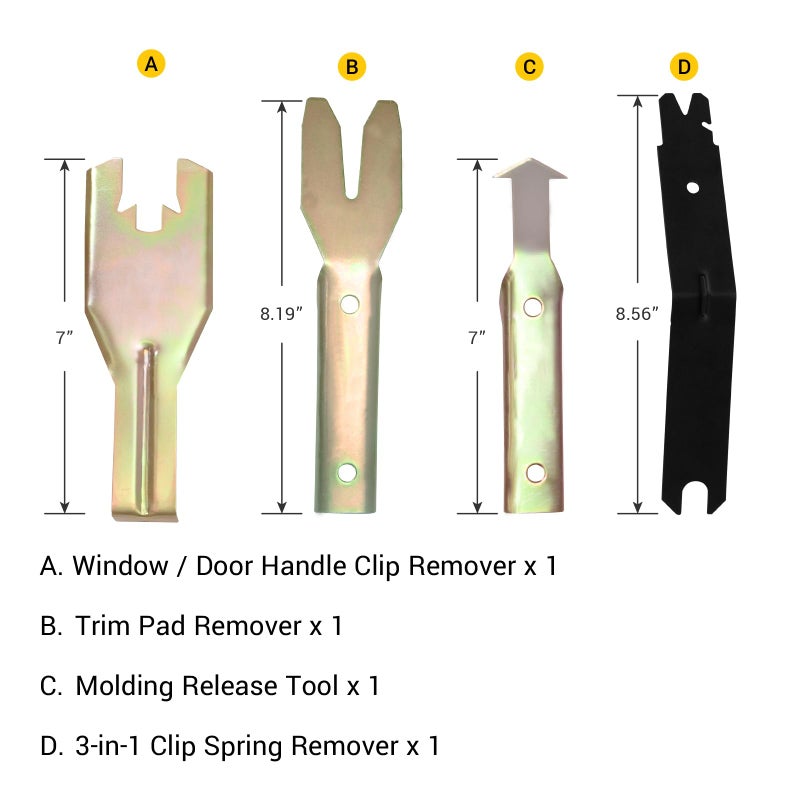 EWK 4 Pcs Metal Trim Removal Tool Set, Car Door Panel Clip Puller, Audio Board, Windows Pry Kit - Image 2